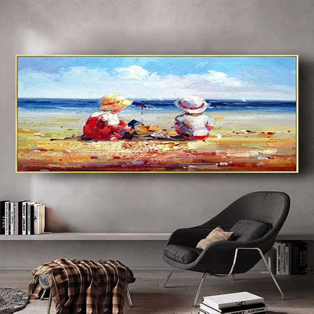 

Two People Looking At The Sea Scenery Pictures Abstract Oil Painting Wall Art Decor Home Pop Canvas Posters 100% Manual Texture