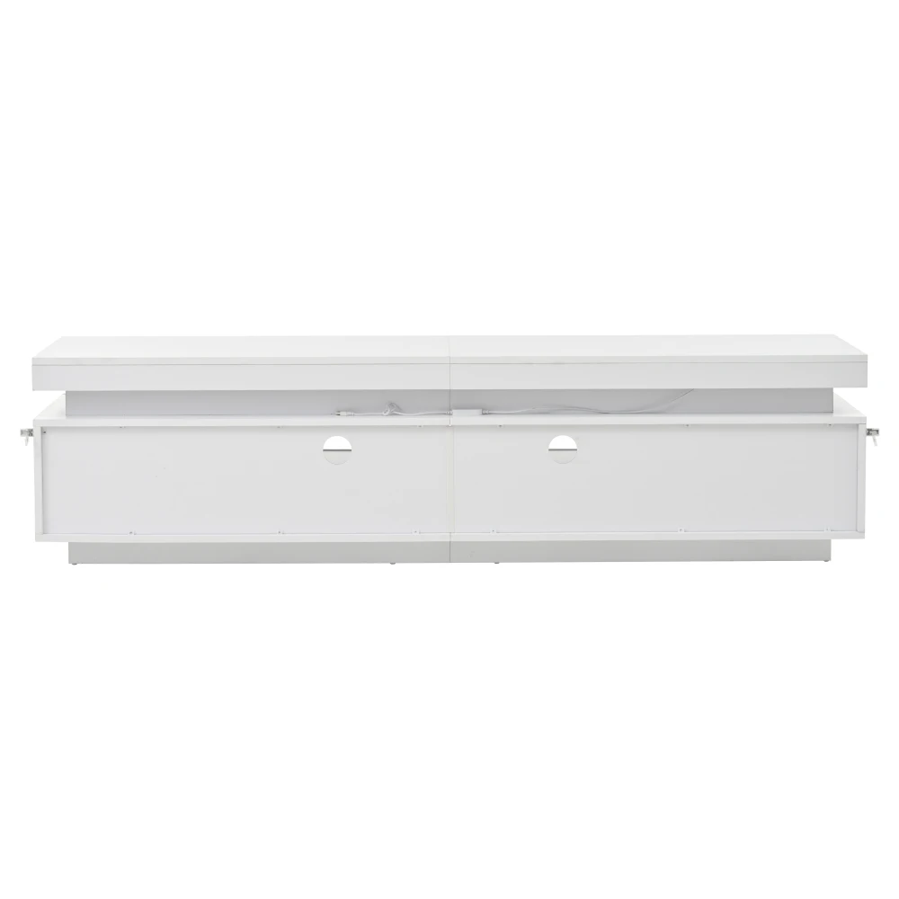 PINGGO Moderner LED-TV-Ständer Hochglanz-Medienkonsole mit L-förmigen Schränken Schublade Halboffener Stauraum Lowboard für Wohnzimmer – Detail 12