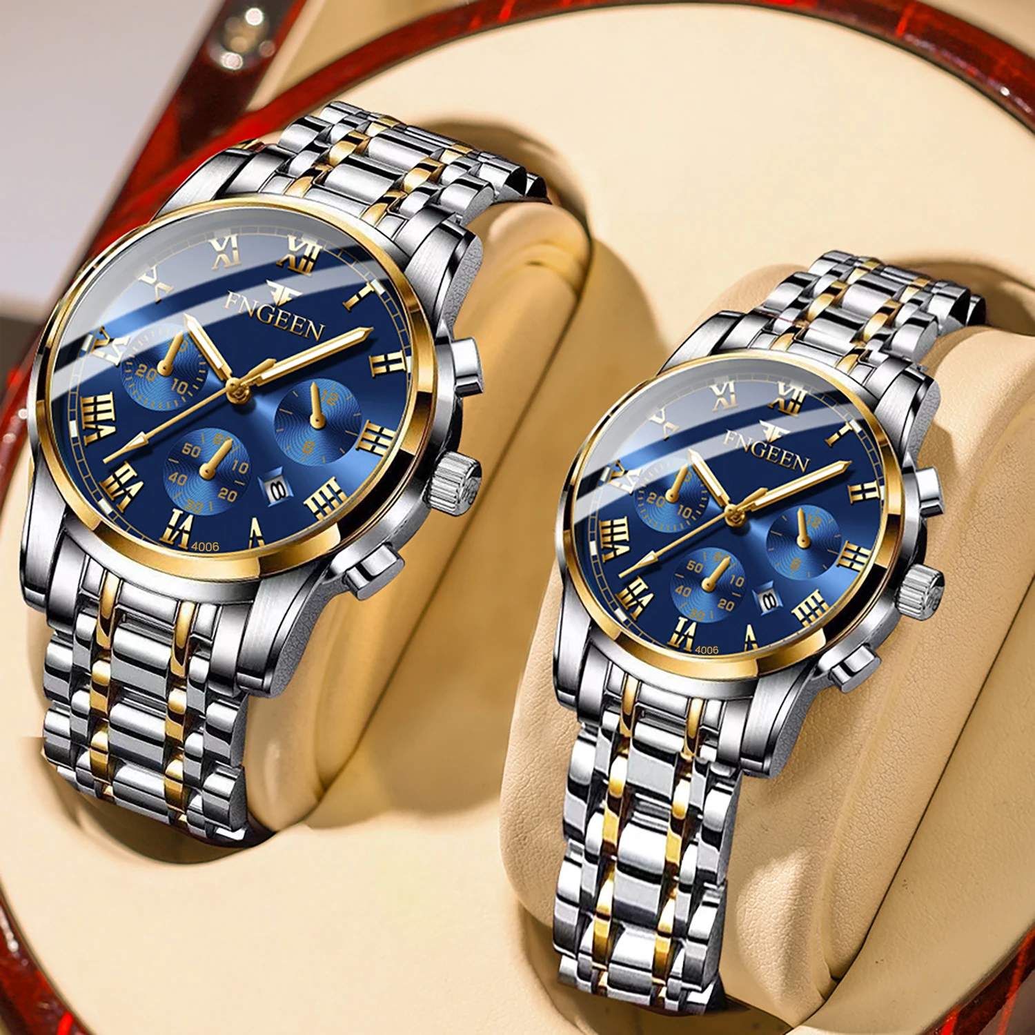 BINBOND Elegant Quartz Couple Watches Set - Stylish Waterproof Stainless Steel Valentine's Gift