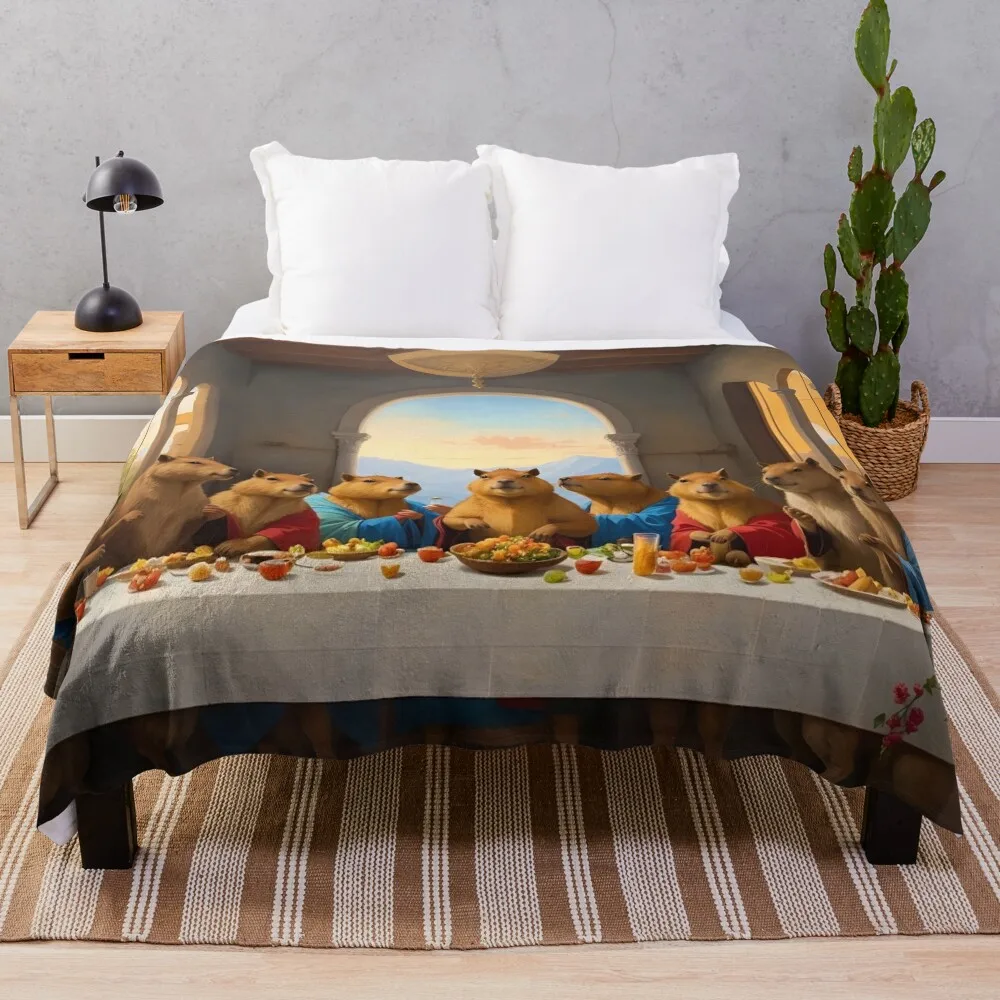 

Capybara Last Supper Throw Blanket Plaid Flannels Luxury Designer Blankets Sofas Of Decoration Blankets
