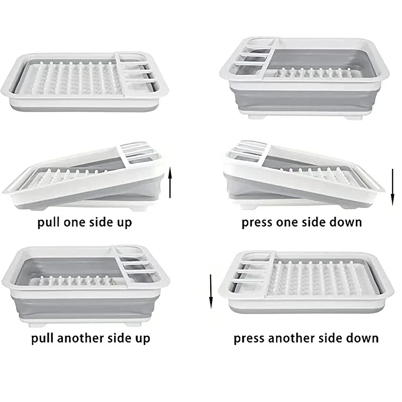 New Kitchen Foldable Dish Rack Storage Water Leakage Tableware Bowl Dinnerware Drain Bowl Tray Home Drying Rack Washable Plastic 6