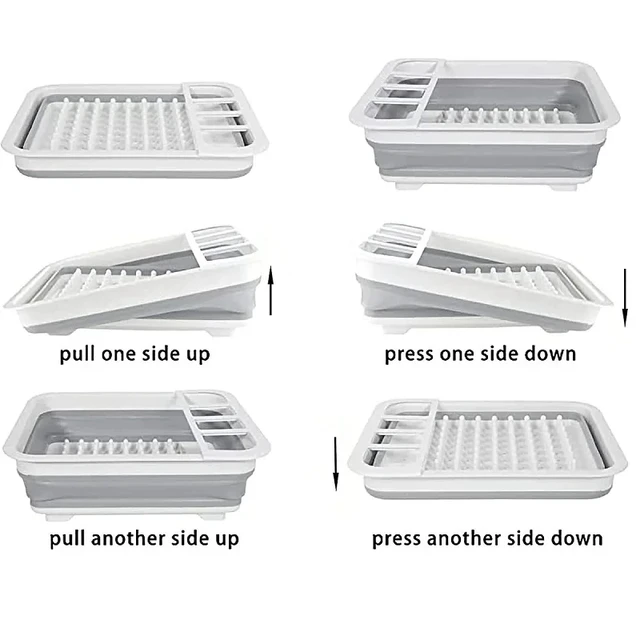 New Kitchen Foldable Dish Rack Storage Water Leakage Tableware Bowl Dinnerware Drain Bowl Tray Home Drying Rack Washable Plastic 6