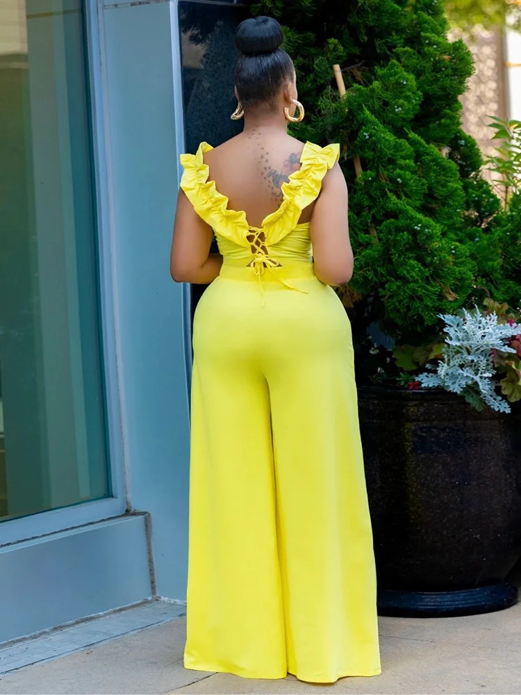 Wmstar Jumpsuit Women Solid Fashionable Elegant Sleeveless Sexy Flounce Comfortable Rompers Wholesale Dropshipping New Style