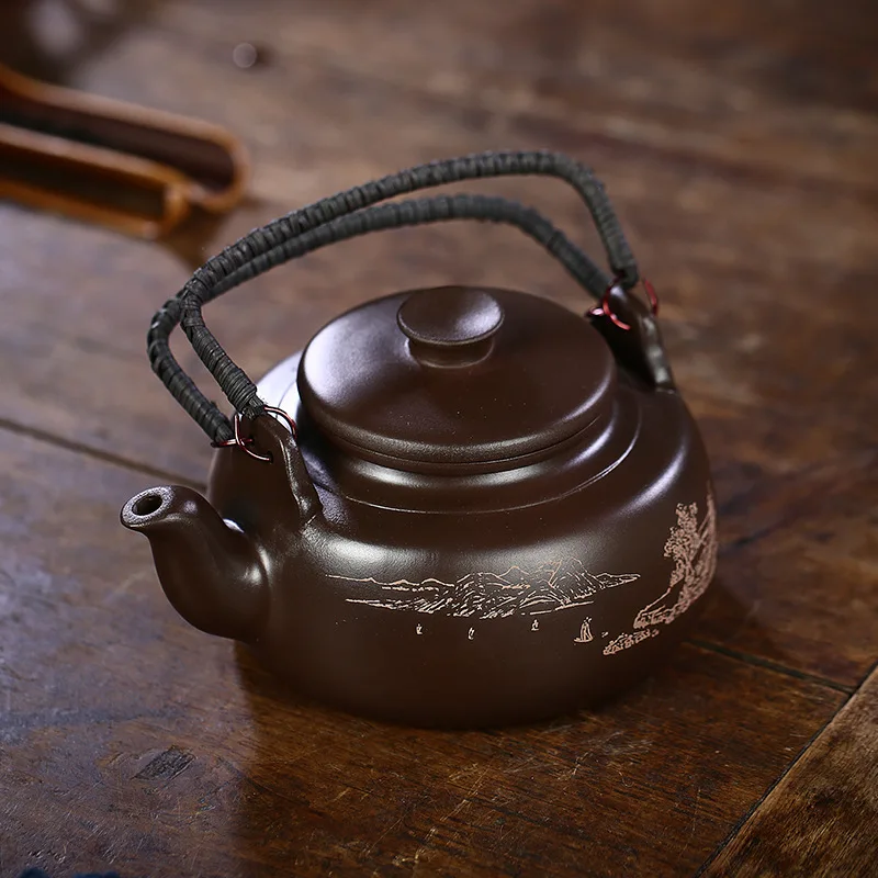 Chinese Kongfu Tea Pots, Hand-painted Landscape Tea Set, Yixing Original Mine Purple Clay Handmade Teapot, Large Capacity, 770ml