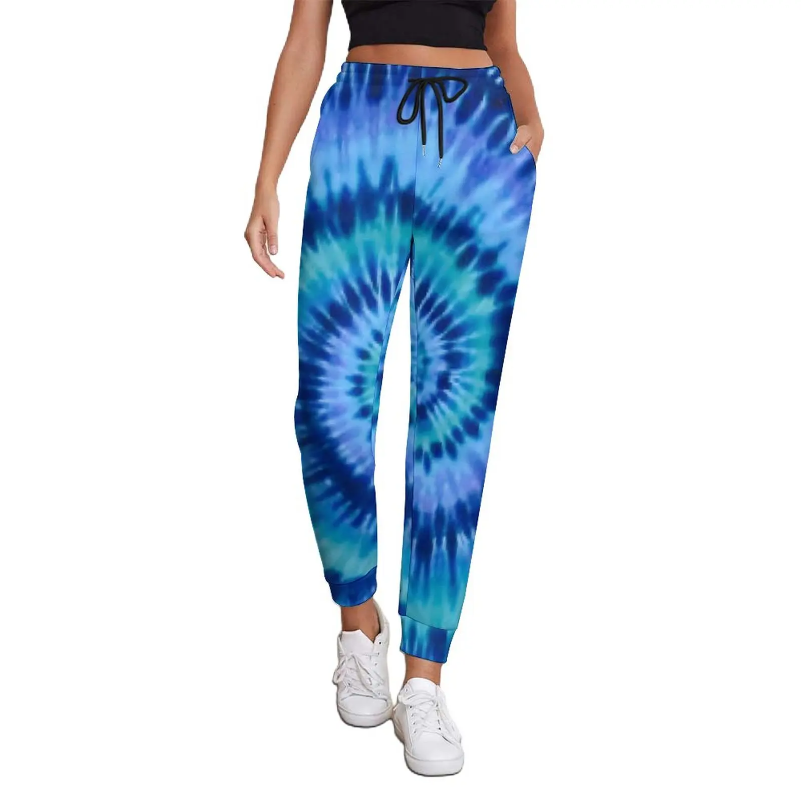 

Blue Tie Dye Jogger Pants Spiral Swirl Print Trendy Big Size Sweatpants Autumn Ladies Design Street Fashion Trousers