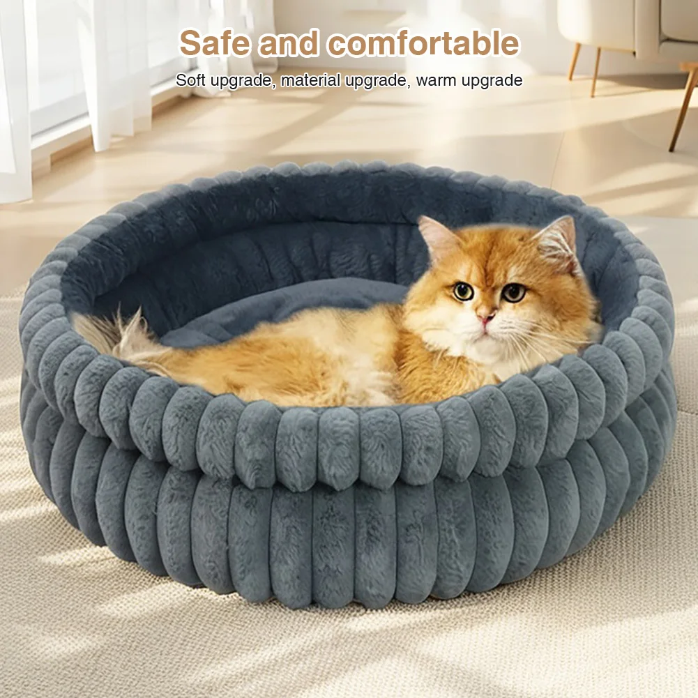 60CM Washable Round Cat Beds with Anti-Slip Bottom Calming Pet Bed Dog Beds & Furniture Load Capacity of 15 Kg for Indoor