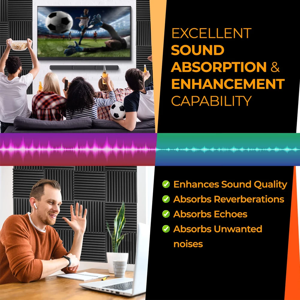12/24pcs 30x30x2.5cm Studio Acoustic Foam Panel Fire Resistant Soundproof Wall Absorption Treatment Panel Sponge Sealing Strip