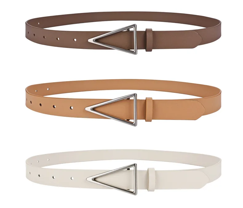 2023 New Wide Belt Women's BV True Cowhide Triangle Smooth Buckle Belt Minimalist INS Style Suit Dress Belt