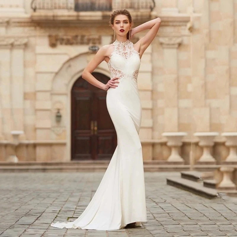

Sexy Wedding Dresses Sleeveless Mermaid Sheath Bridal Gowns Satin Robes For Formal Party Floor Length Elegant Vestidos De Novia