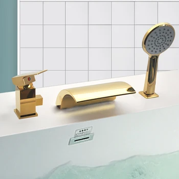 3PCS อ่างอาบน้ำก๊อกน้ำ Bath Tap น้ำตก Cold & Hot Water Diverter วาล์วทองเหลือง Chrome/สีดำ/gold สี 10