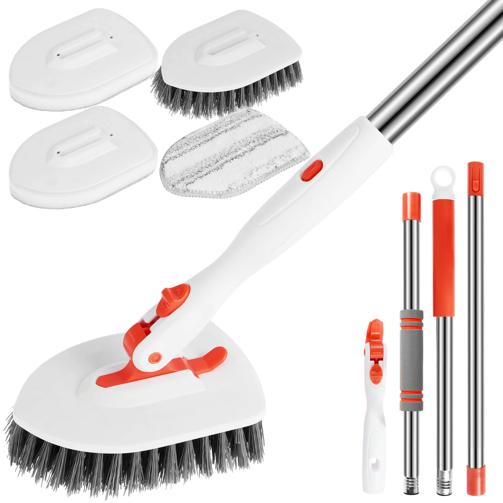 

NEW Bathroom Cleaning Brush 180° Rotatable Lockable Shower Scrubbing Brush Portable Long Handled Tub Tile Scrubber 4 Replacement