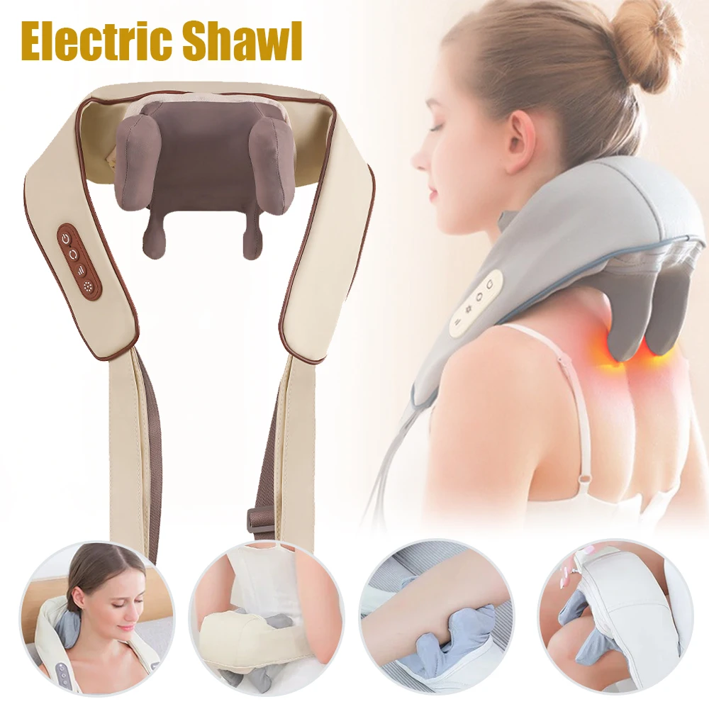 Electric Neck Massager Shiatsu Neck and Shoulder Massager Deep Kneading Electric Massage Pillow For Waist Leg Body Rechargeable