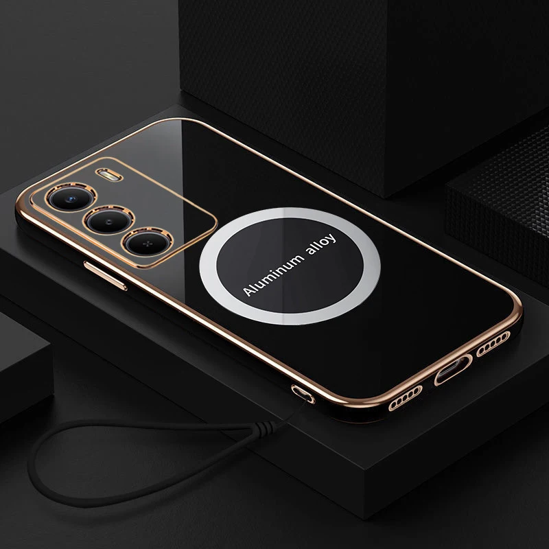Luxury Square Plating Shockproof Silicone Back Cover with Magnetic Attraction