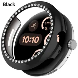 Bling PC Hollow Case with Single Row Diamond Crystal for Pixel watch3 45mm (Black)
