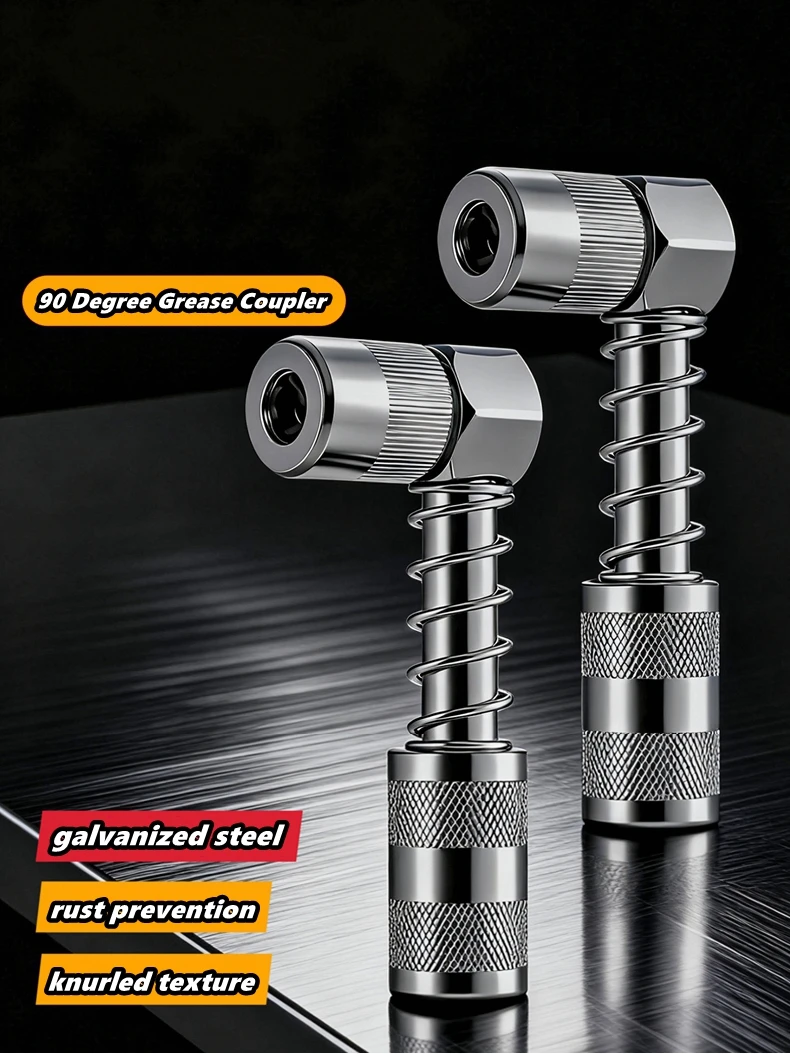 90 Degree Grease Coupler Gun Adapter Fittings Tool Grease Gun Tips 3 Jaw Angle Swivel Snap Right Fitting Tool for Truck Auto