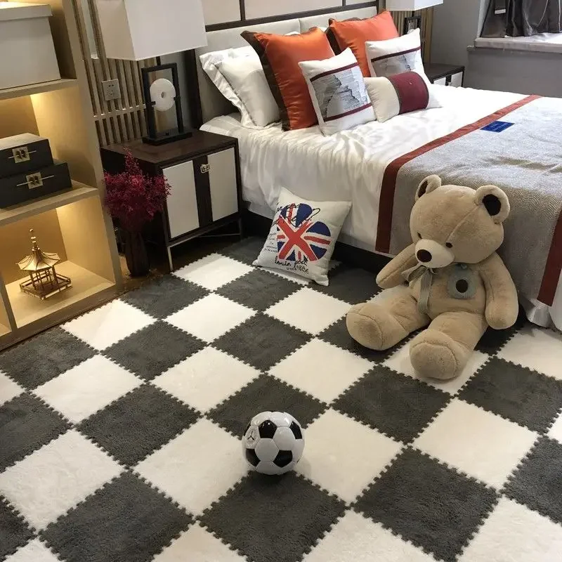 

Plush Carpet Bedroom Splicing Square Thickened Floor Mat Living Room Large Area Full Bed Carpet Balcony Mat Rugs for Bedroom