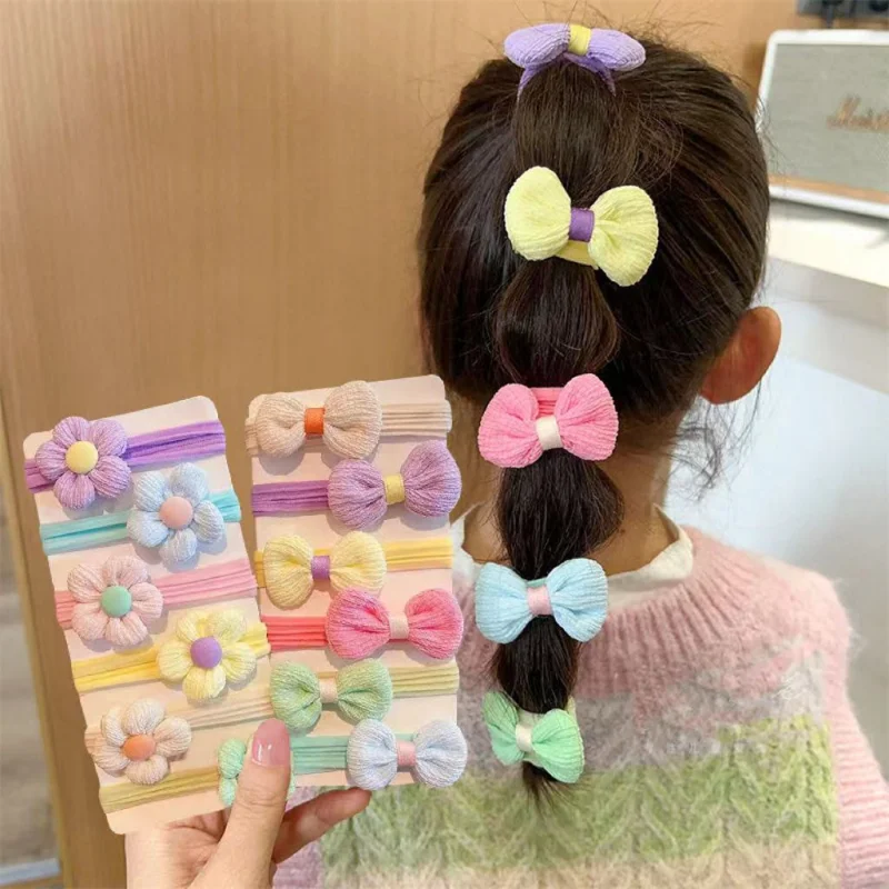 

[6-Piece Set] Children's Rubber Band Female Elastic Girl Baby Bow Flower Head Rope Hair Ring Accessories Wholesale