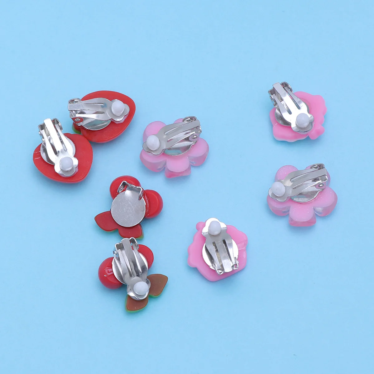 4 Pair Children Ear Clamps Girls Ear Hooks Cartoon Clip On Earrings Kids Ear Studs Toddler Princess Accessories Bright Acrylic 2