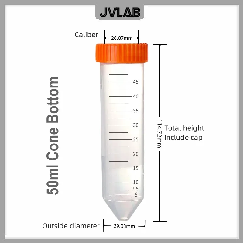 Centrifuge Tube 50 ml Laboratory Sample EP Test Tube Screw Cover Clear Scale Flat / Round / Cone Bottom 6 PK