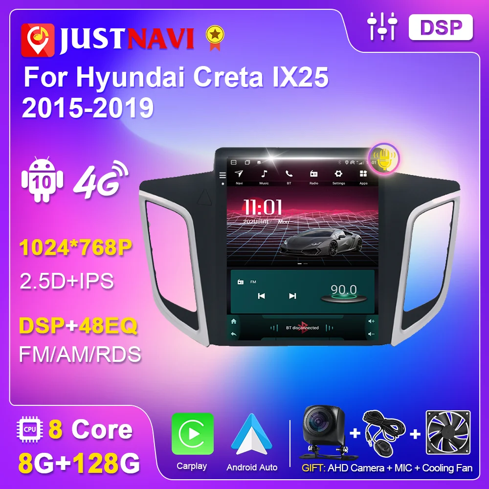 

JUSTNAVI Android 10 Car Radio for Hyundai Creta IX25 2016-2019 Autoradio Tesla Vertical Inch Screen Multimedia Player Navigation