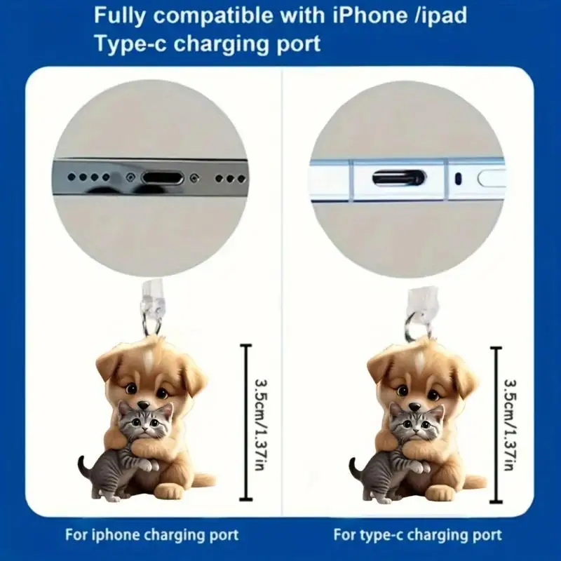2D Acryl flache Tier Staub Stecker für iPhone und Typ-C Stecker Staub Stecker Anhänger hängende Dekoration – Detail 14