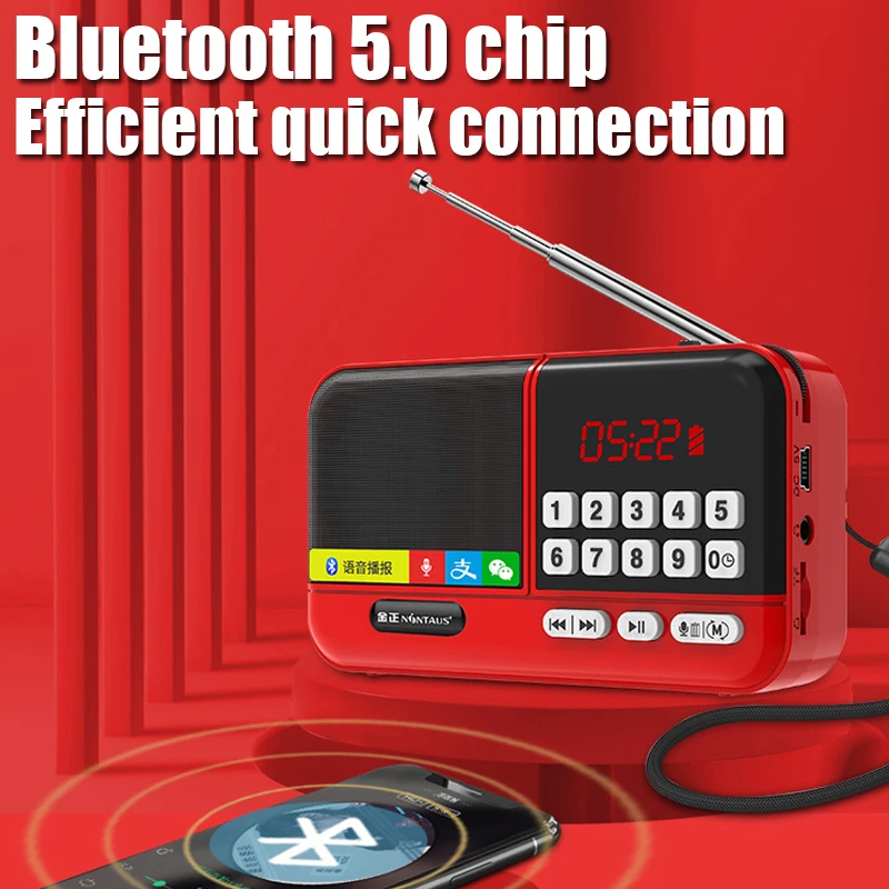 Mini Radio Portable FM Receirver Wireless Bluetooth Speaker TF Card/USB/Headphone Music Player Recorder with LED Digital Display