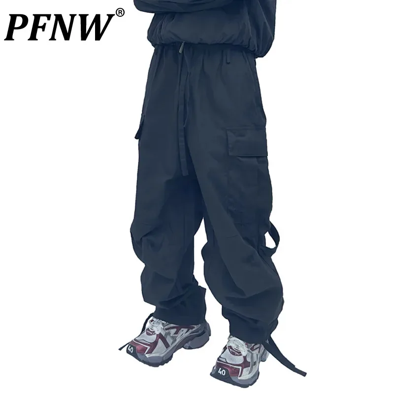 

Мужские шикарные свободные брюки на шнуровке PFNW с большими карманами, 3D рабочая одежда, модные уличные брюки 12Z4439