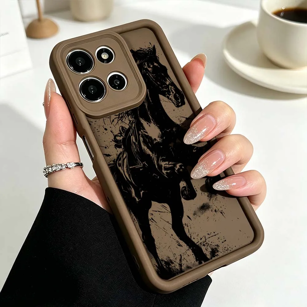 Black Running Horse Pattern Phone Case Cover with Fusion Eye Ladder Design