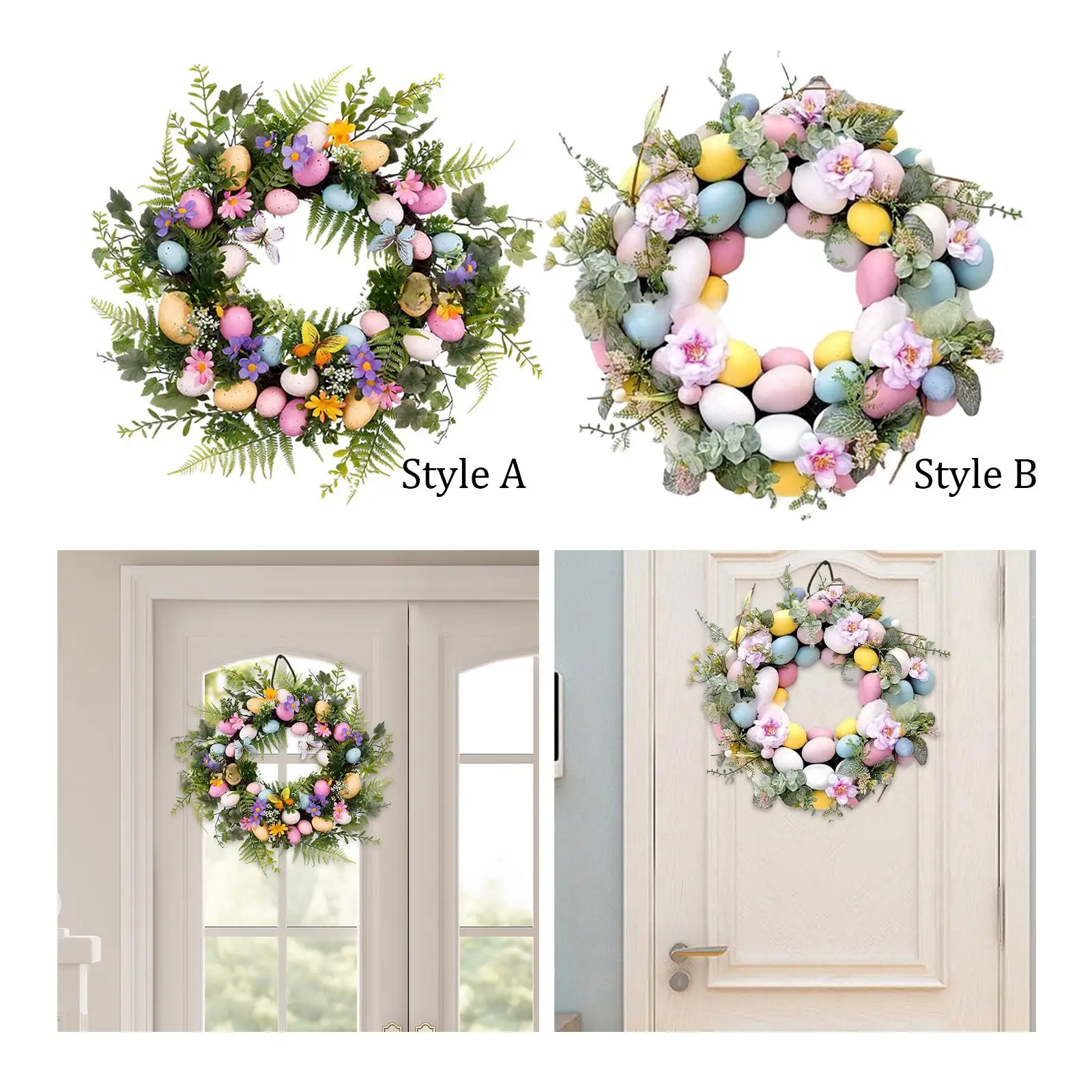 Easter Egg Wreath Artificial Easter Wreaths for Front Door Patio Porch Decor Style A