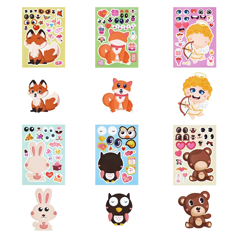 

12Sheets DIY Puzzle Sticker Games Animals Face Funny Assemble Jigsaw Stickers Kids Toys Children Educational Gifts