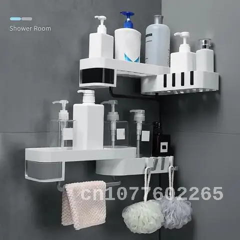 

Corner Bathroom Shelf Shampoo Holder Kitchen Storage Rack Mess Shower Organizer Wall Holder Space Saver Household Items