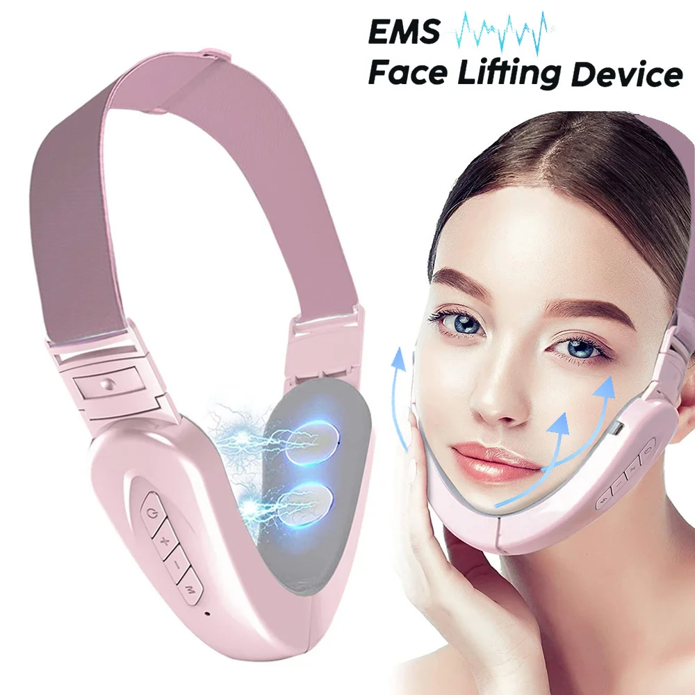 Microcurrent Face Lifting Machine Double Chin Remover EMS Facial Massager Intelligent Skin Rejuvenation Beauty Device with Voice