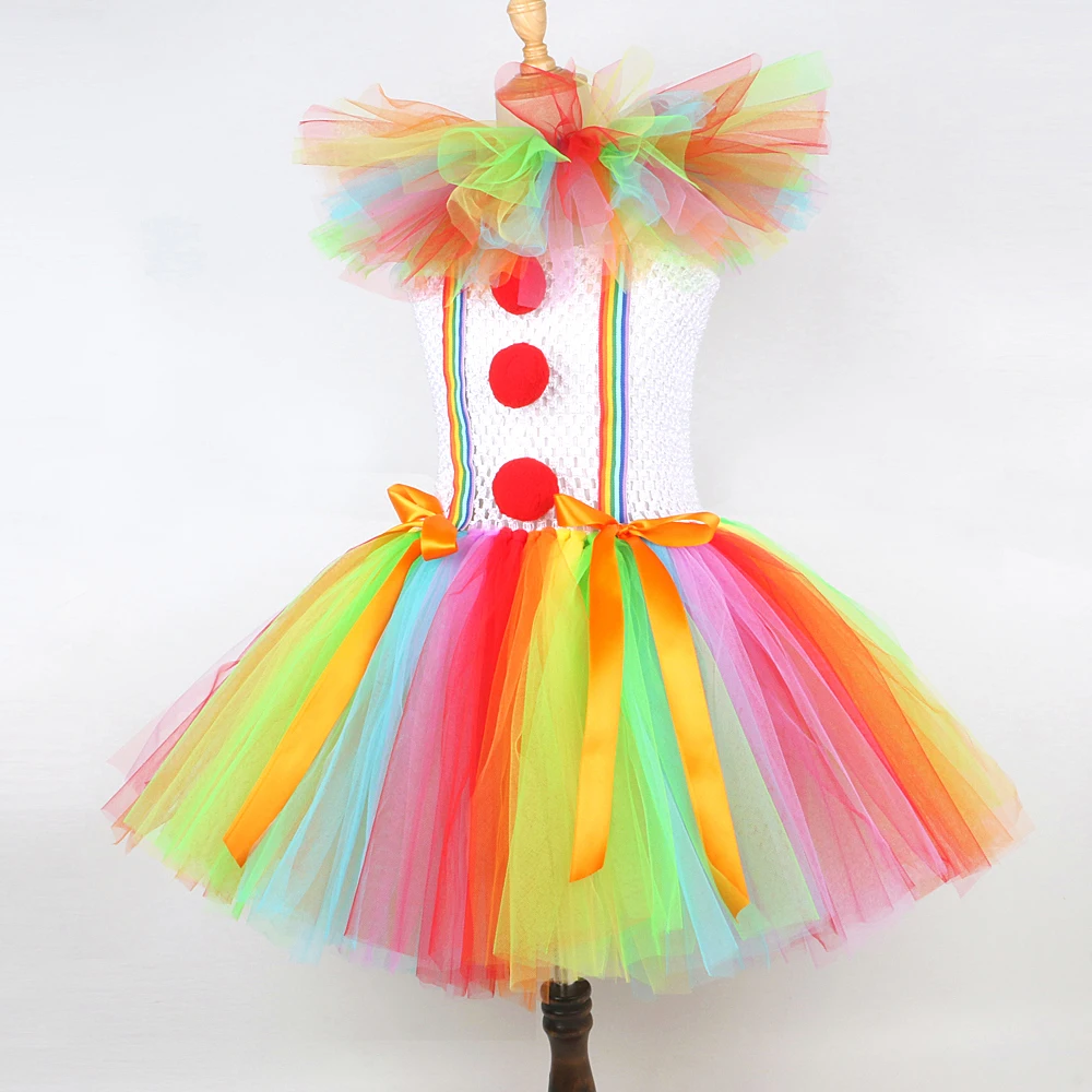 Rainbow Pennywise Clown Costumes for Girls Circus Clown Halloween Tutu Dress for Kids Joker Outfit Children New Years Clothes girls dress kids clothes
