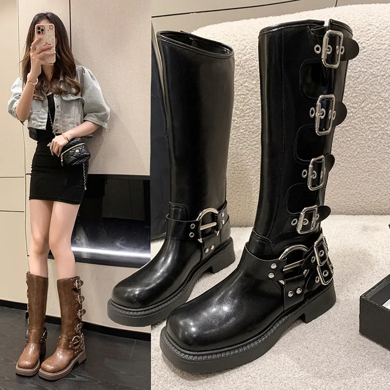 Lady Boots Women's Rubber Shoes Rain Sexy High Sexy Luxury Designer Square Toe Winter Footwear Boots-women