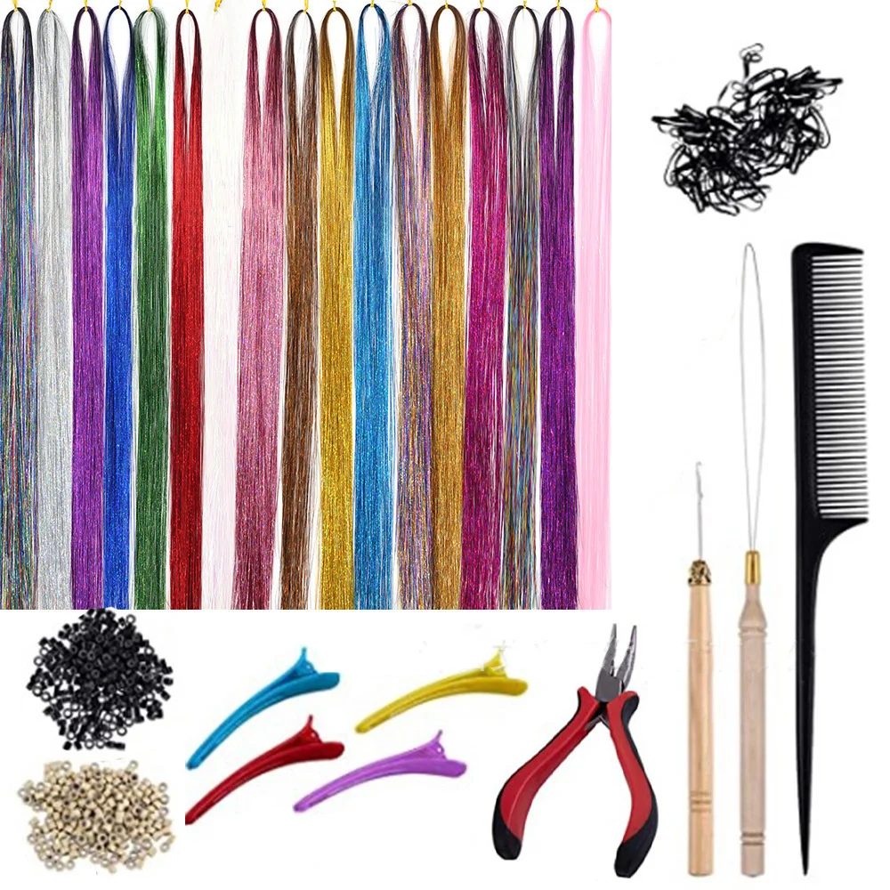 12 Color Sparkle Tinsel Clip On Hair Extensions for Girls Women Glitter Party Hair Accessories 93cm Rainbow Colored Bling Piece 30 pcs mini traffic cones roller bollards colored training supplies marker soccer party favors stackable skating