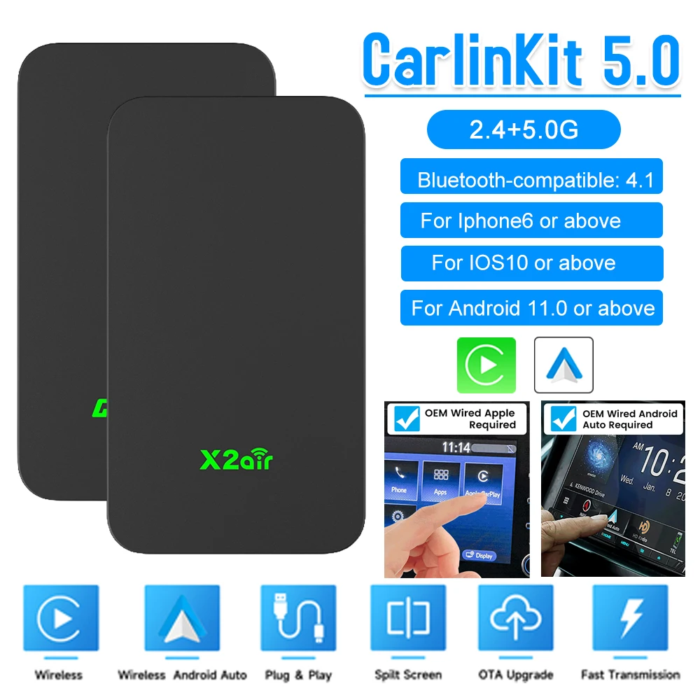 CarlinKit 5.0 2Air Wireless Android Auto Box 4.0 3.0 Car AI Boxes WiFi  Bluetooth Auto Connect CarPlay Adapters For Audi VW KIA