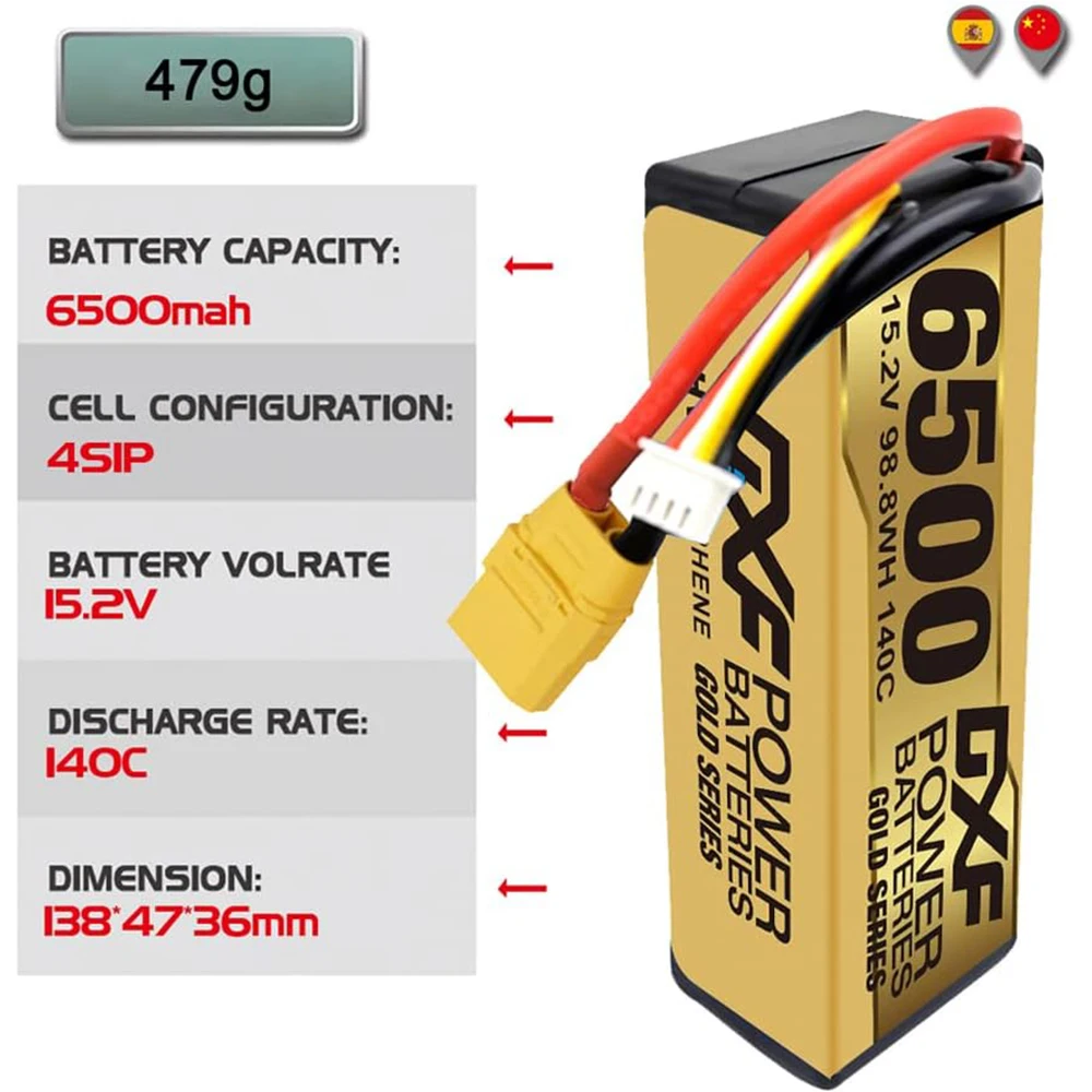DXF Lipo 6500mAh 4S 14.8V 15.2V Grade A Li-Poly LCG HV Battery Hardcase with XT90 EC5 Connector for RC Model Car Boat Truck 6