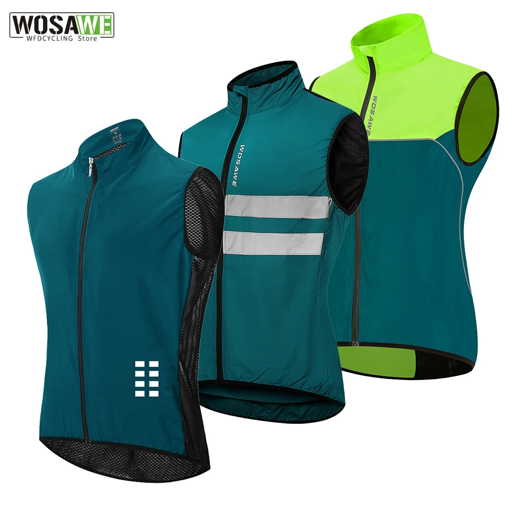 Gilet Ciclismo Uomo WOSAWE – Antivento, Riflettente, Con Tasche, Nero, Senza Maniche