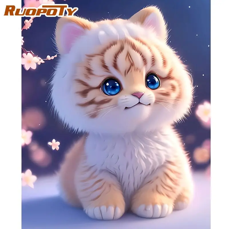 

RUOPOTY Painting By Numbers For Adults Starter Kits With Frame Diy Gift Cats Animals Picture On Numbers For Home Decoration