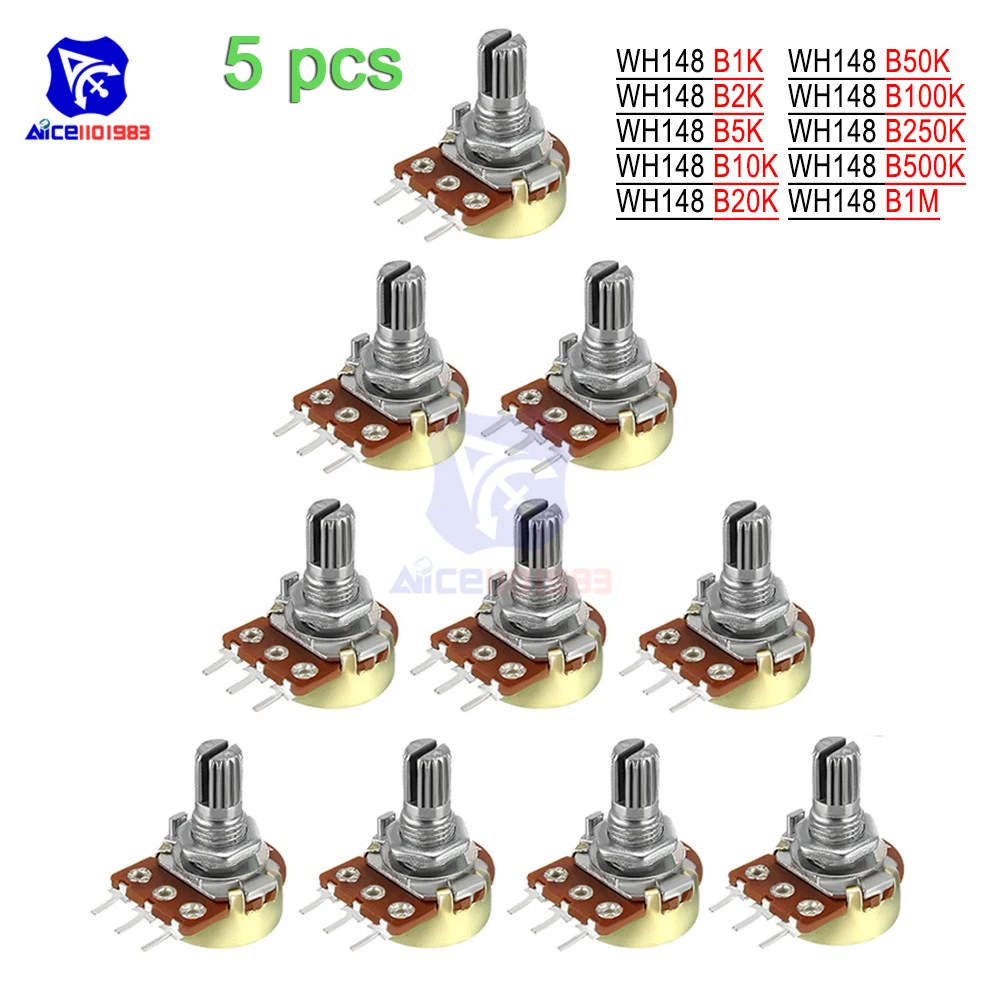Multiturn potentiometer linear potentiometer rotary potentiometer adjustable resistor 5PCS/Lot Potentiometer resistor 1K 2K 5K 10K 20K 50K 100K 250K 500K 1M &Omega;/Ohm 3Pin Linear taper rotary for Arduino