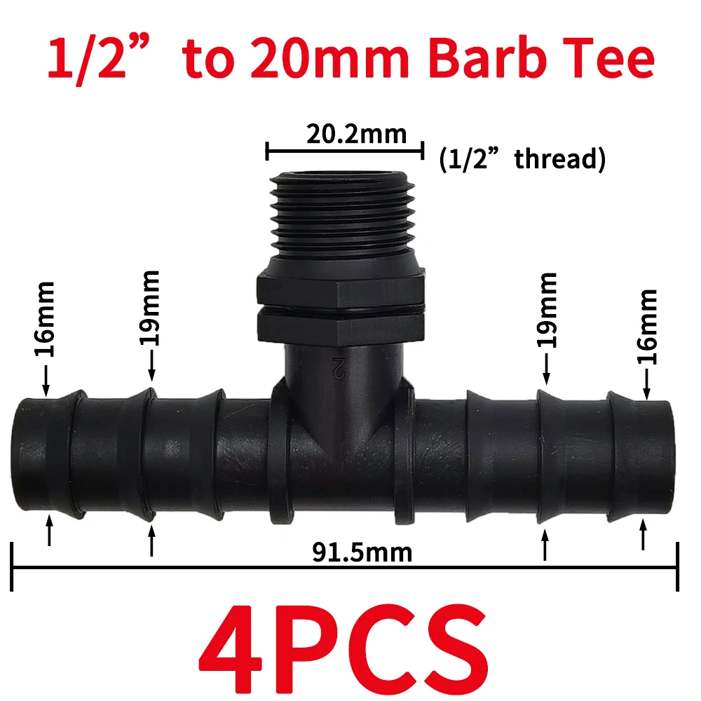 4 Pezzi Raccordo A T Per Tubo Da Irrigazione 20mm - Connettore A Spina In Plastica Per Sistema A Goccia Da Giardino