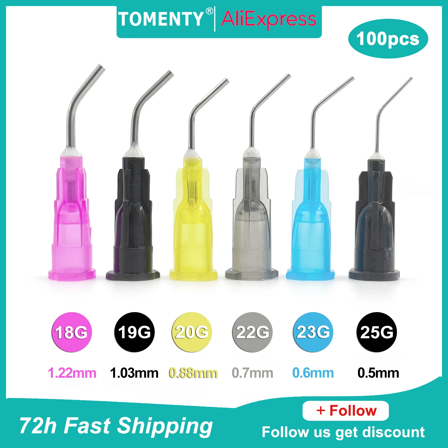 

100pcs/Set Dental Flow Sealant Etchant Composite Resin Acid Reagent Delievery Syringe Tips Equipment Irrigation Bent Needle Tips