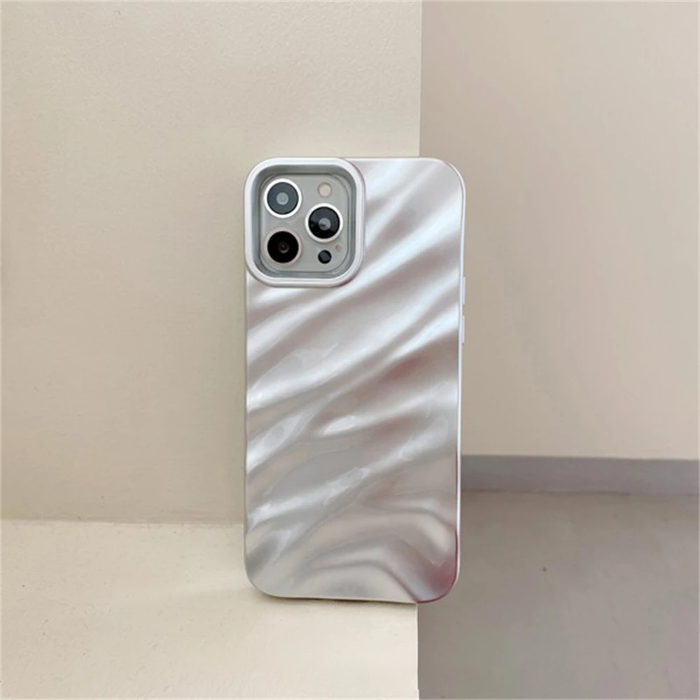 Luxury Plating 3D Wave Pattern Glossy Solid Color Bumper Phone Case Cover