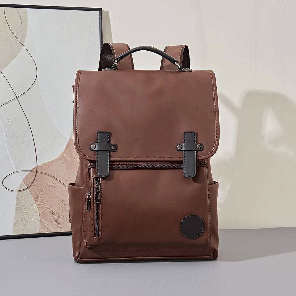 Leather Men Laptop Backpacks Fashion Male School Bags Retro Man Travel Bag