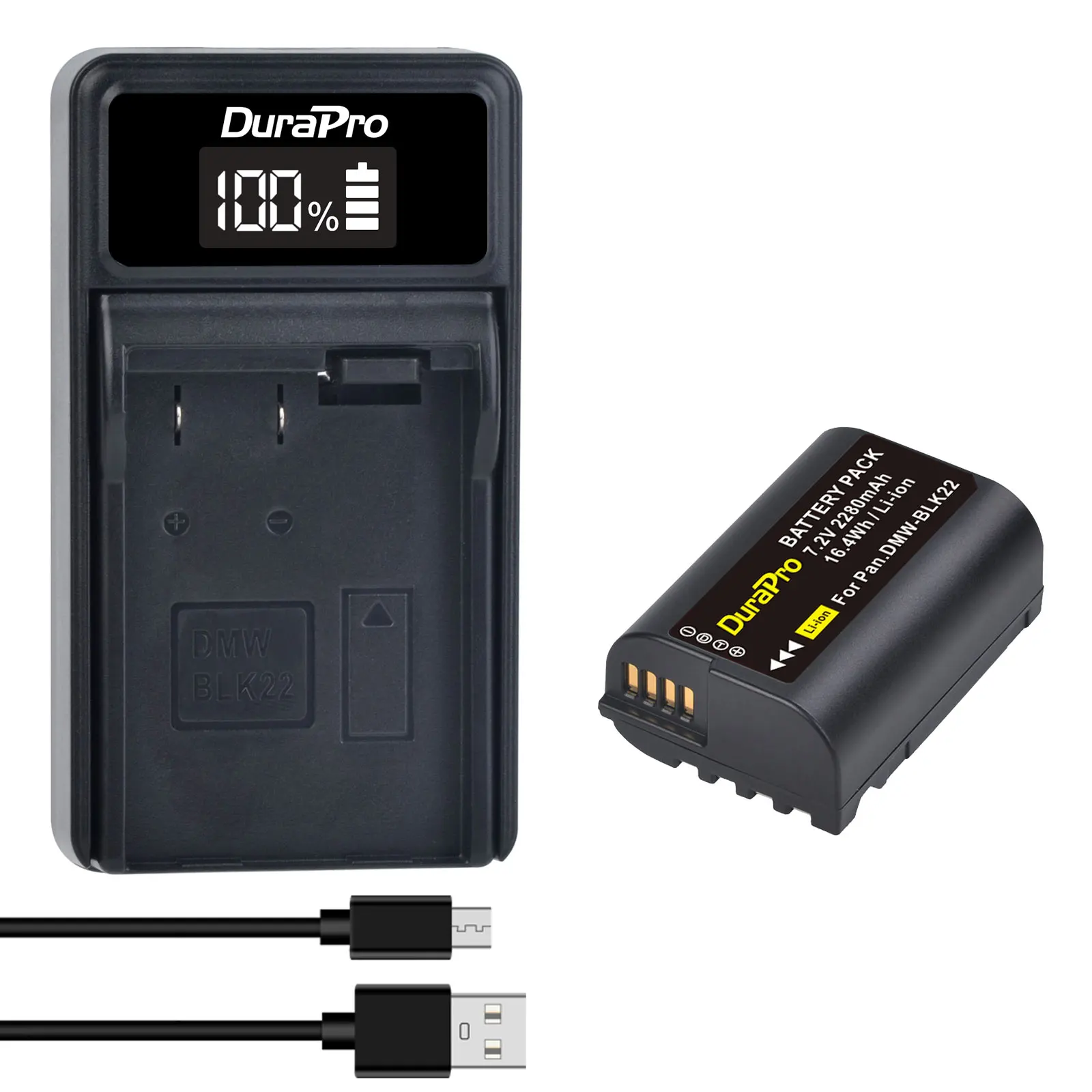 

DuraPro DMW-BLK22 BLK22 Battery 2280mAh with LED USB Charger For Panasonic LUMIX DC-S5 DC-S5K GH5 GH5 Mark II Camera