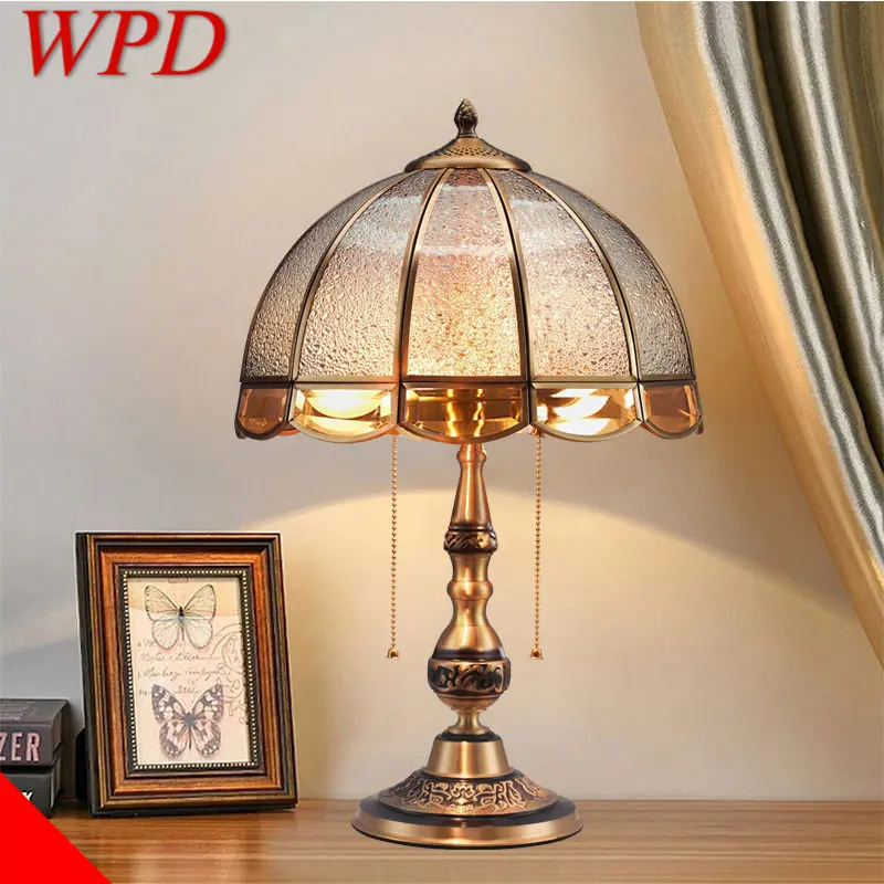 

WPD Contemporary Brass Table Lamp LED Retro Creative Luxury Glass Copper Desk Light For Home Living Room Study Bedroom