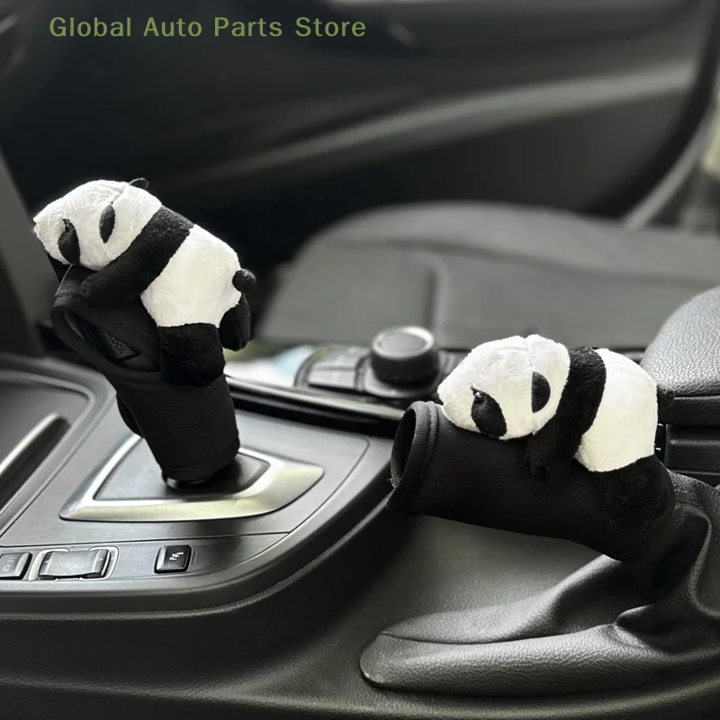 1Pc Cute Cartoon Panda Car Gear Shift Cover Soft Plush Auto Shifter Hand Brake Case Toy Bear Accessori Per Auto Decorazione D'Interni