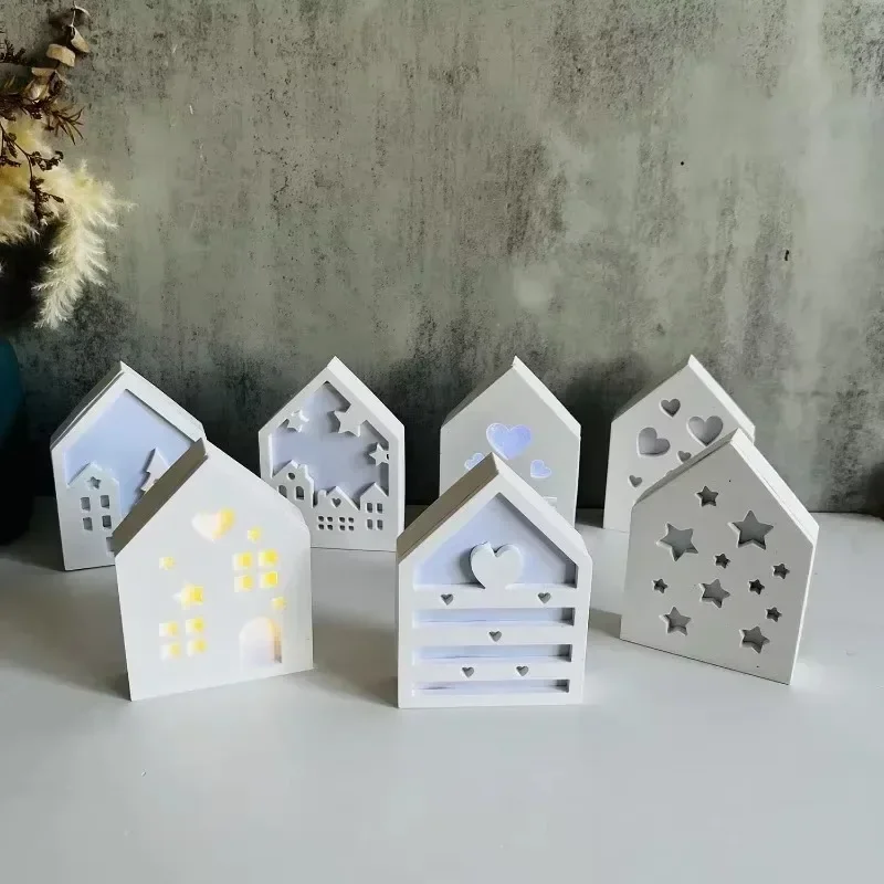 3D Hollow Splicing House Silicone Mold DIY Star Love House Ornaments Lighting Candle Holder Cement Mould silicone mold