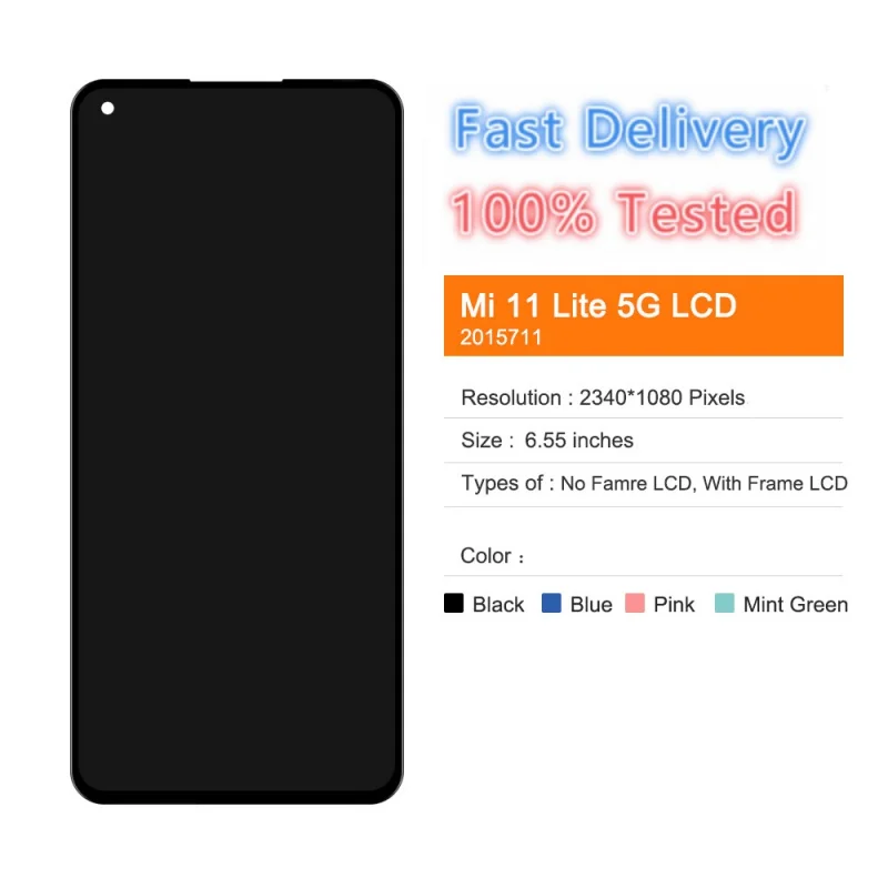 

6.55"; Original For Xiaomi Mi 11 Lite 5G NE LCD Display Touch Screen Replace With Frame For Xiaomi 11 Lite 5G NE 2109119DG Scree