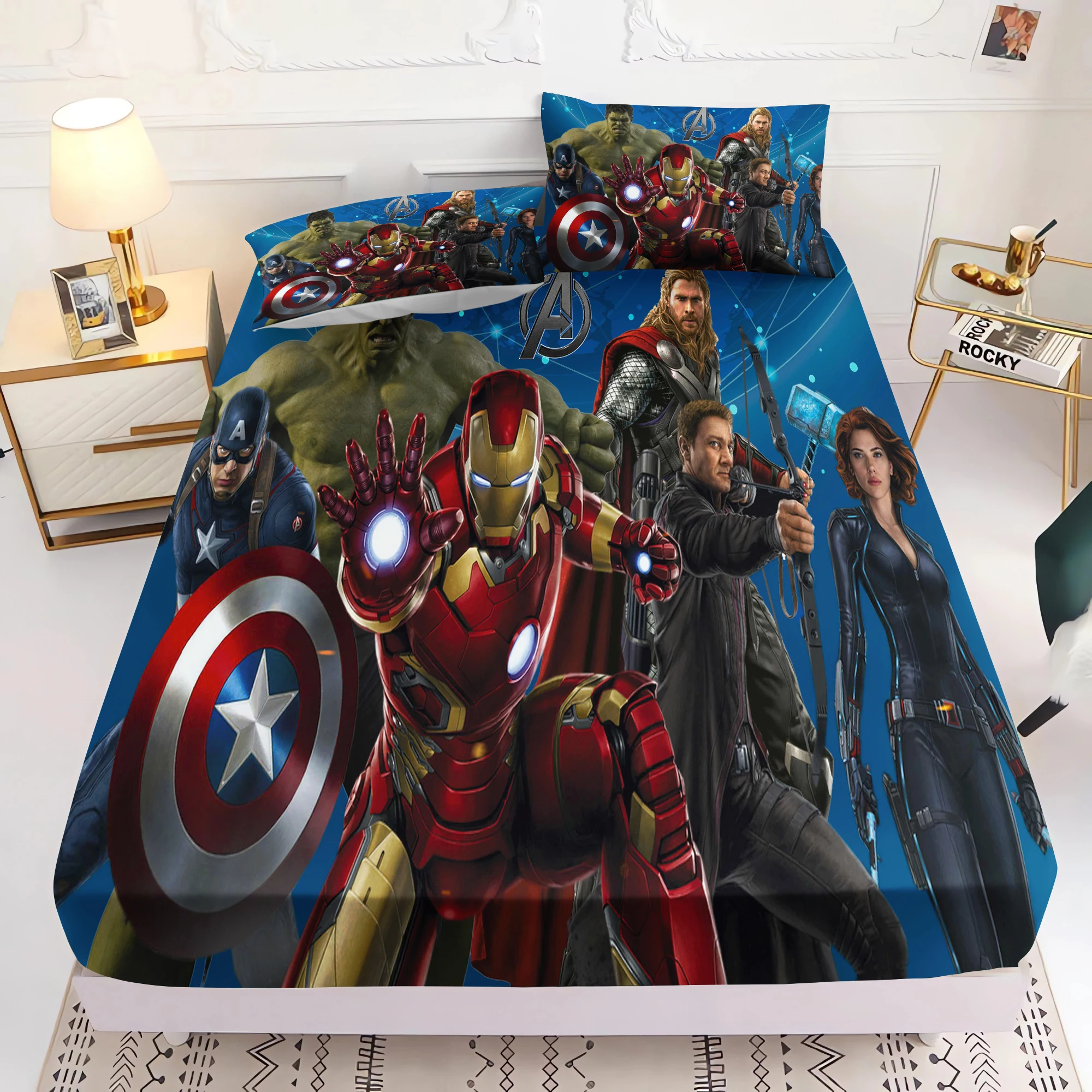 

The Avengers Printed 100% Polyester Fitted Sheet 2/3pcs Bedding Set Modern Anime Bedroom Room Decor Queen Children'S